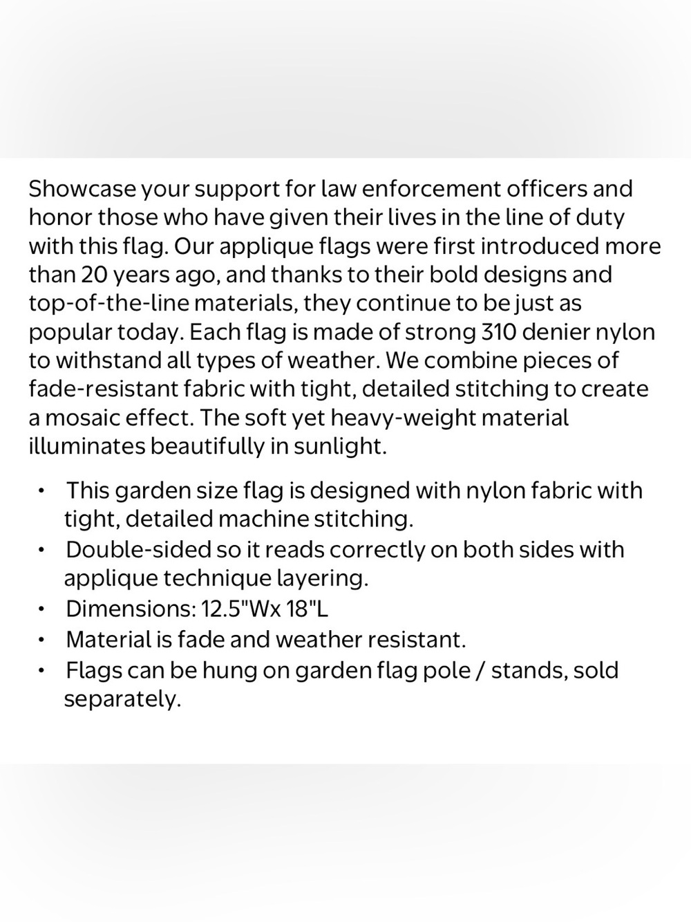 Evergreen 12.5x18” thin blue line garden flag - Picture 3 of 4